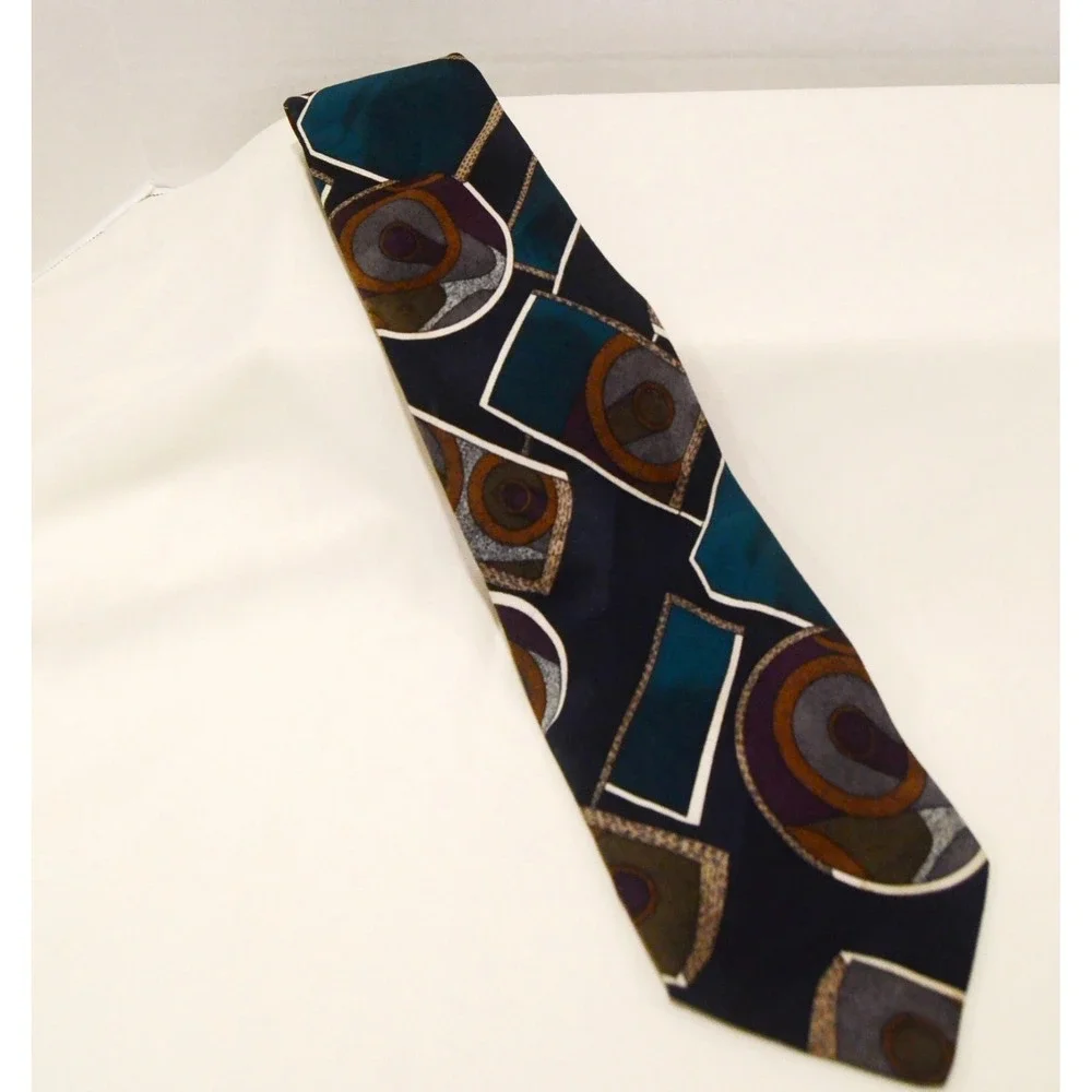 Vintage Momento Uno Silk Tie Geometric Abstract Wide 3.75